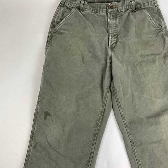 Vintage Carhartt Moss Green Fleece Lined Carhartt Carpenter Pants Size 36x24 - Picture 2 of 6